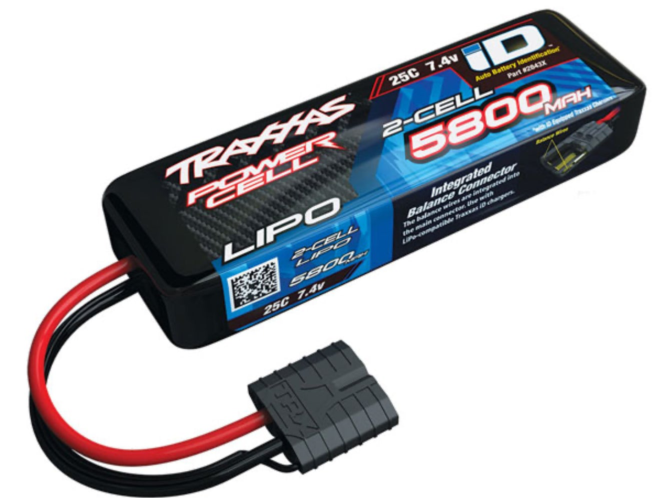 Traxxas 5800mah 7.4v 2-Cell 25C LiPo Battery ID Connector - TRX2843X