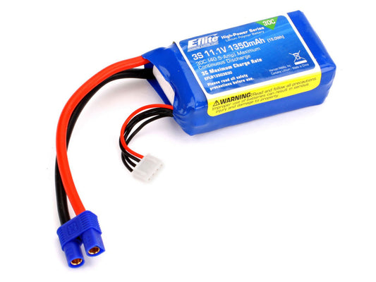 1350mAh 3S 11.1V 30C LiPo, 13AWG EC3