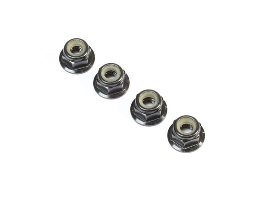 Black Alum Flanged Locknut, M4 x 0.7mm x 7mm (4)