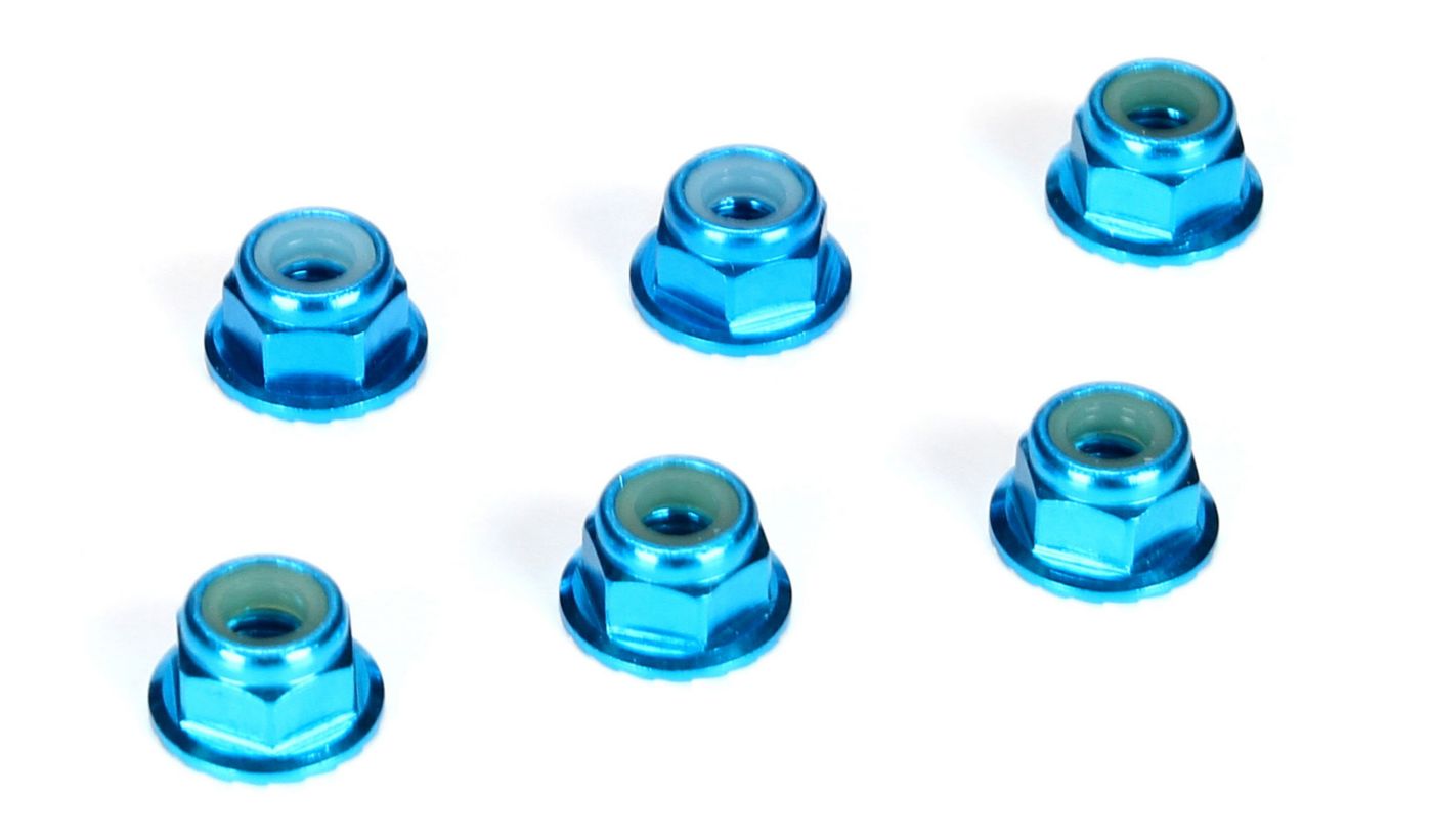 4mm Aluminum Serrated Lock Nuts, Blue (6)