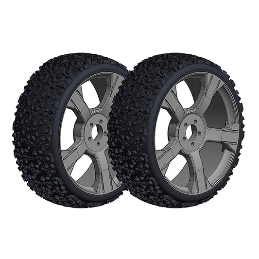 CORALLY OFFROAD 1/8 BUGGY TYRES NINJA LOW PROFILE GLUED ON BLACK RIMS 1 PAIR