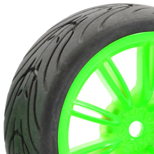 FASTRAX 1/10 STREET/TREAD TYRE 20SP GREEN WHEEL