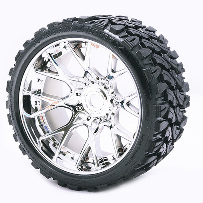 SWEEP TERRAIN CRUSHER BELTED TYRE SILVER 17MM WHEEL 1/2 OFFS