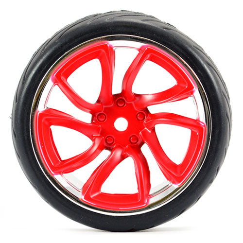 FASTRAX 1/10 STREET/TREAD TYRE TRI-5 RED/CHROME WHEEL